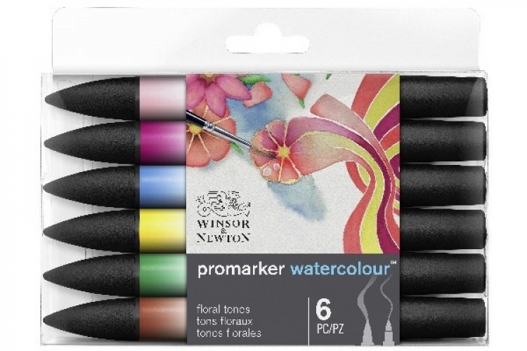 Winsor WaterColour Marker 6-pakning, sett med blomstertoner
