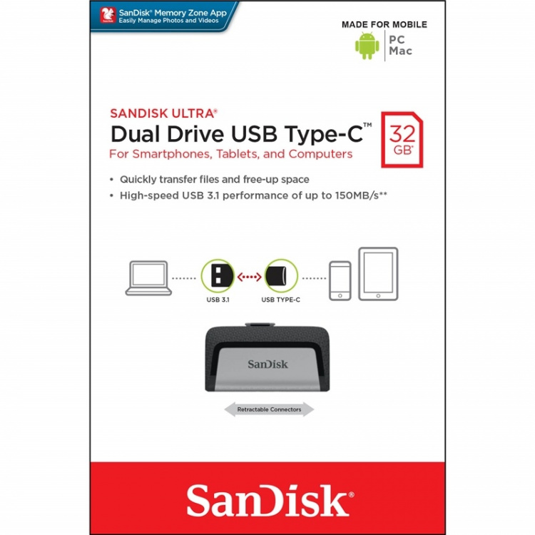 SanDisk USB-minnepinne 3.1 Ultra Dual 32 GB Type-C SanDisk USB-minnepinne 3.1 Ultra Dual 32 GB Type-C