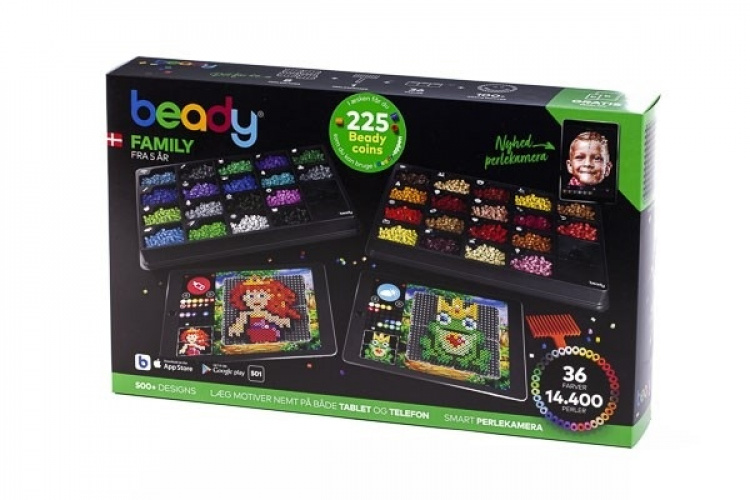 Beady Familie 14.400 perler, 8 plater, 1 perleskraper Beady Familie 14.400 perler, 8 plater, 1 perleskraper