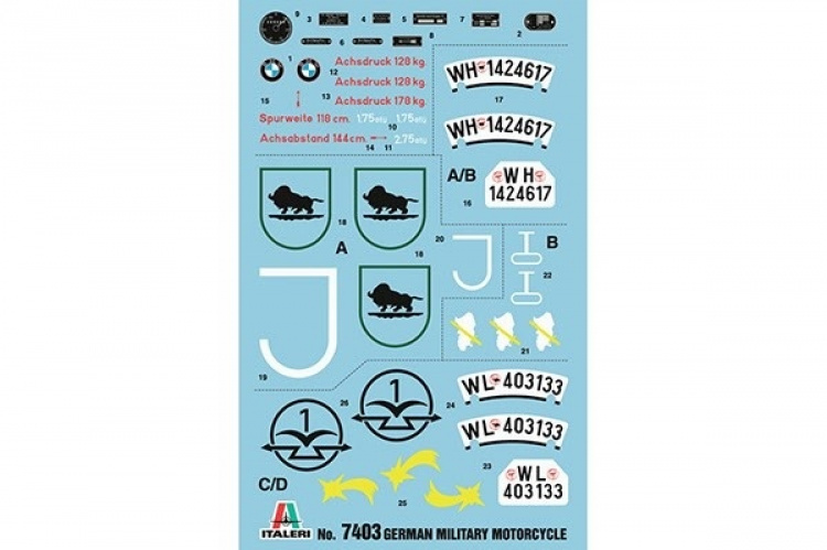 Italeri 1:9 BMW R75 Tysk Milit. Motor. m/sidevogn