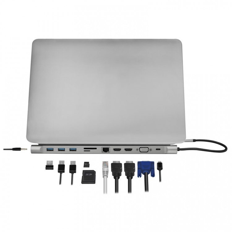 LogiLink USB-C-dokk 11-i-1 HDMI/VGA/RJ45/USB-C 100W