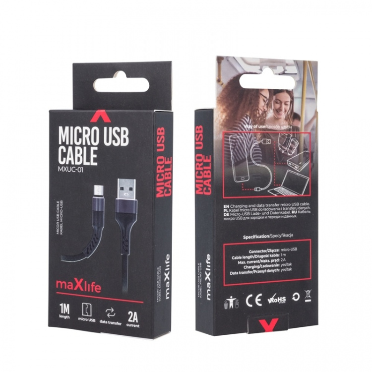 MXUC-01 microUSB-kabel (2A) for hurtiglading, svart MXUC-01 microUSB-kabel (2A) for hurtiglading, svart