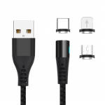 Maxlife MXUC-02 Magnetisk 3-i-1-ladekabel (lyn/USB-C/microUSB) hurtiglading (2A), svart