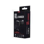 MXTC-01 Vegglader USB, hurtiglading (2,1 A) + microUSB-kabel, svart