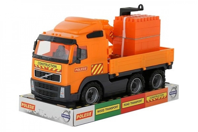 Volvo lastebil med kran + murstein på pall 450x190x250mm