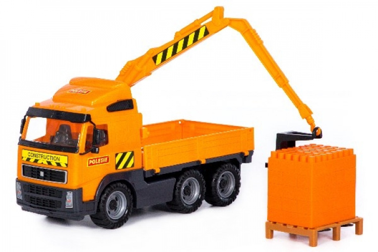 Volvo lastebil med kran + murstein på pall 450x190x250mm