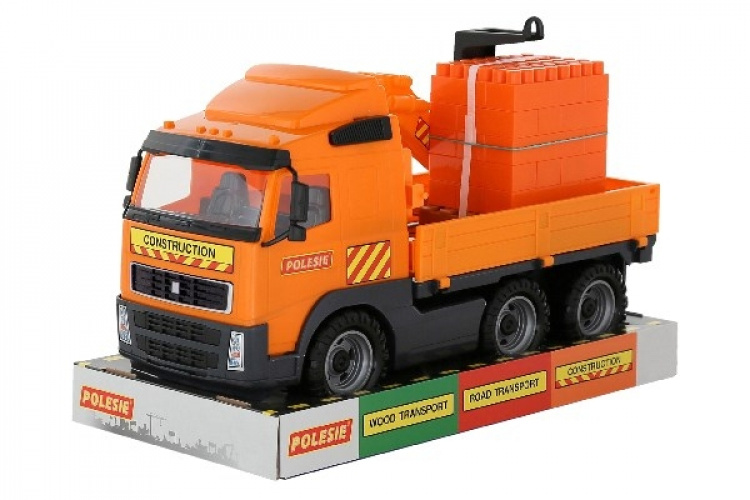 Volvo lastebil med kran + murstein på pall 450x190x250mm