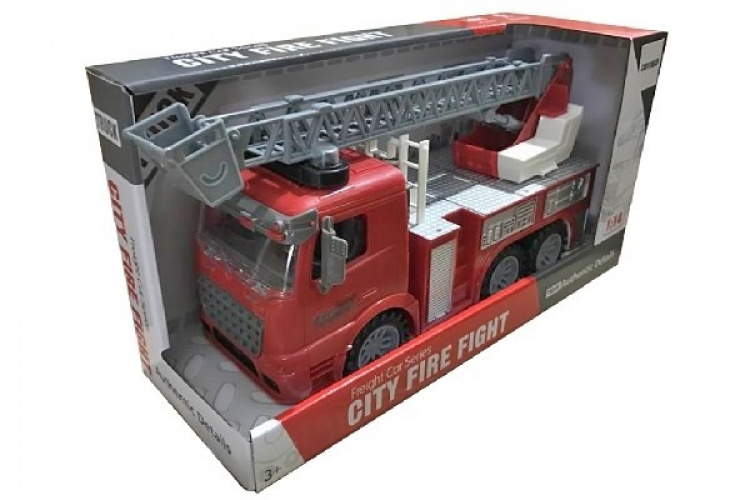 Brannbil med stige, lys og lyd 1:14, rød