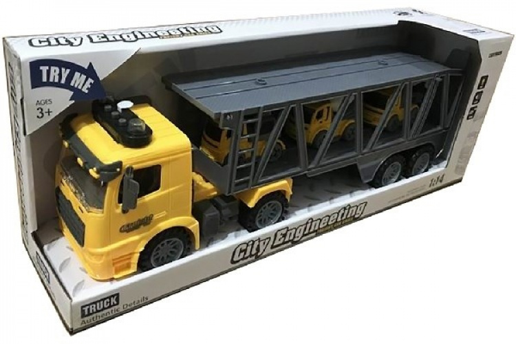 Lastebil med tilhenger + 3 biler, lys og lyd 1:14