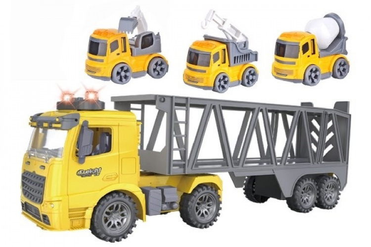 Lastebil med tilhenger + 3 biler, lys og lyd 1:14