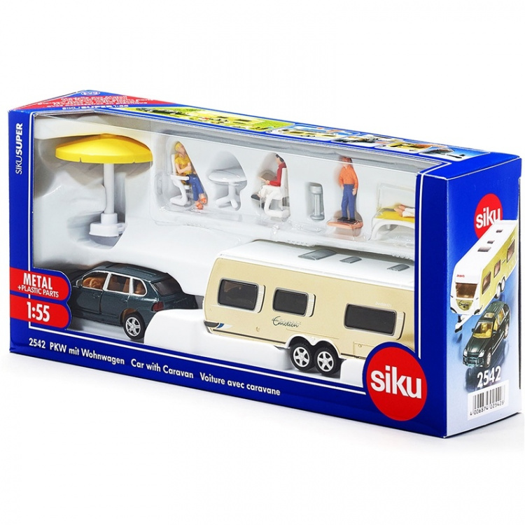 Siku Personbil med campingvogn 1:55