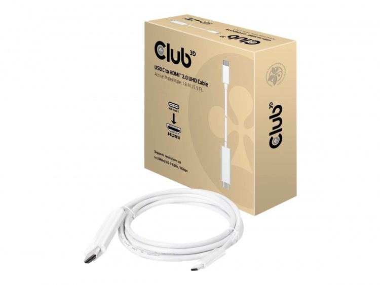 CLUB3D USB C til HDMIT 2.0 UHD-kabel aktiv 1,8 m aktiv 1,8 m.