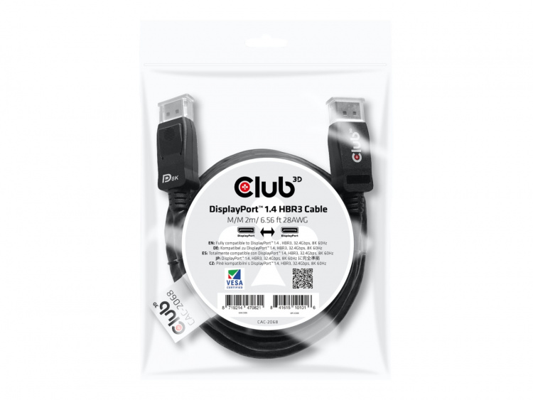 CLUB3D DisplayPort 1.4 HBR3-kabel 2 m/6,56 fot M/M 8K60 Hz