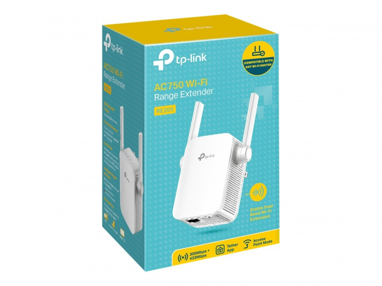 TP-LINK RE205 V3 Nettverksforlenger Nettverksrepeater Hvit 10, 100 Mbit/s