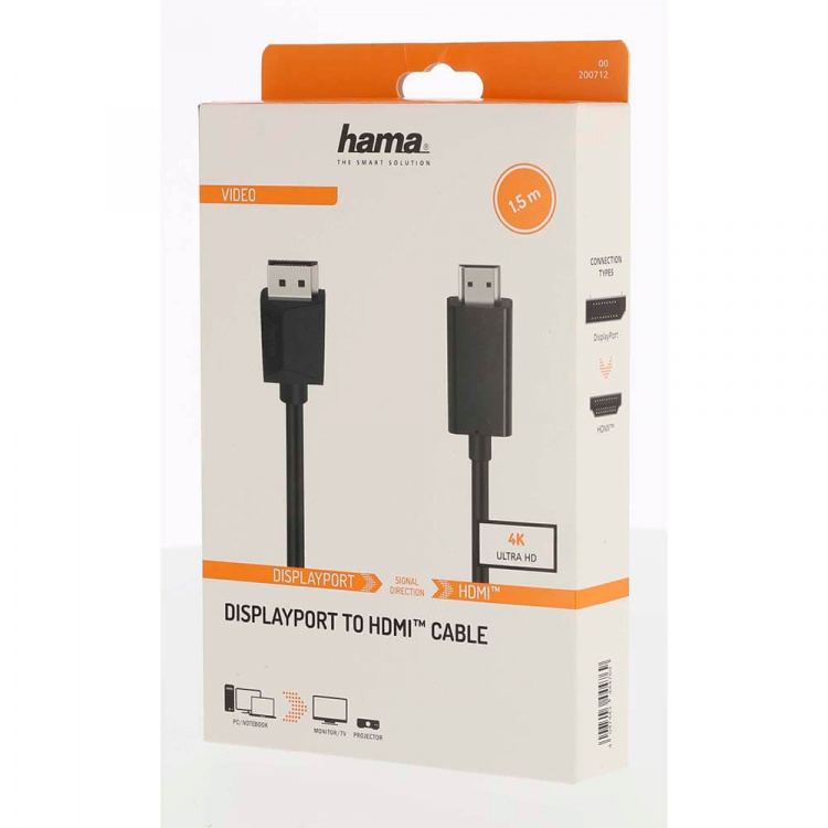 Hama Kabel DisplayPort-HDMI 4K 1.5m Svart Hama Kabel DisplayPort-HDMI 4K 1.5m Svart