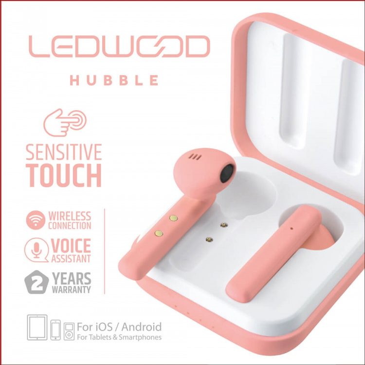 LEDWOOD Hodetelefon Hubble TWS True Wireless In-Ear Rosa Mic