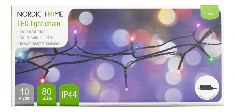 Lyslenke, 10 m, 80 LED, adapter, utendørs, RGB Lyslenke, 10 m, 80 LED, adapter, utendørs, RGB