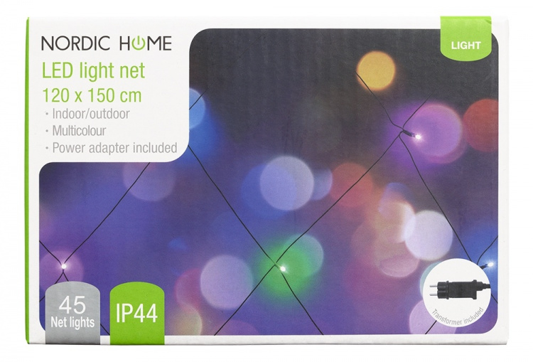 Lysnett, 120x150 cm, 45 LED, adapter, RGB Lysnett, 120x150 cm, 45 LED, adapter, RGB