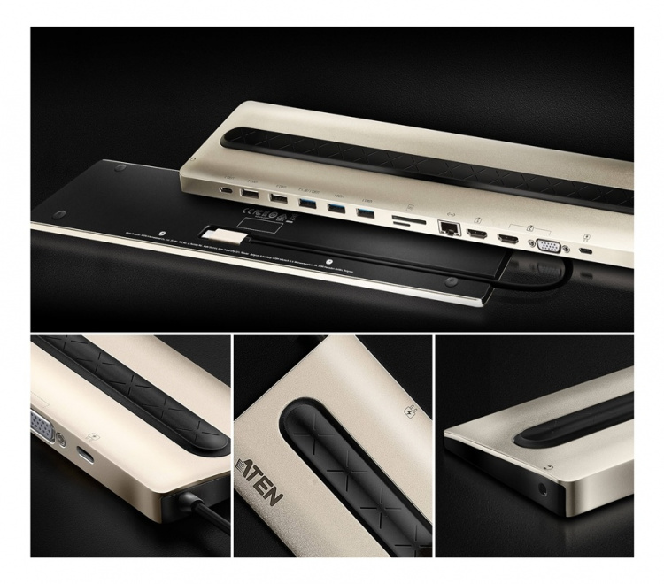 ATEN USB-C-dokk med flere porter og strømgjennomgang (13 enheter)