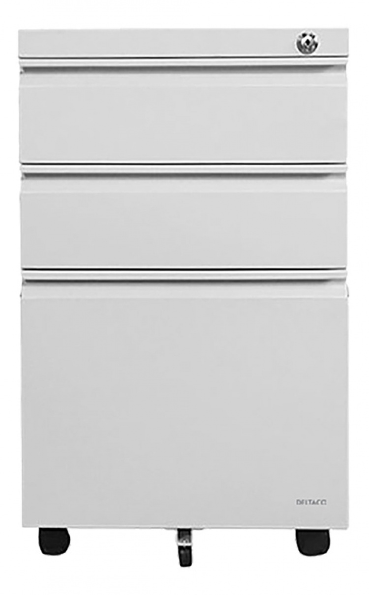 DELTACO OFFICE Mobilt skap med 3 skuffer og lås, hvit