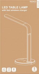 DELTACO OFFICE LED bordslampe med trådløs hurtiglading, 400lm, hvit DELTACO OFFICE LED bordslampe med trådløs hurtiglading, 400lm, hvit