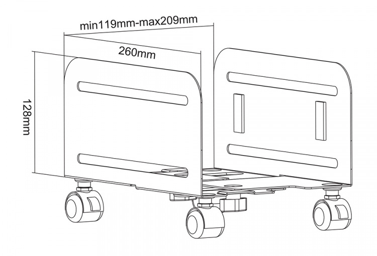 DELTACO Universalt PC-stativ med hjul, svart