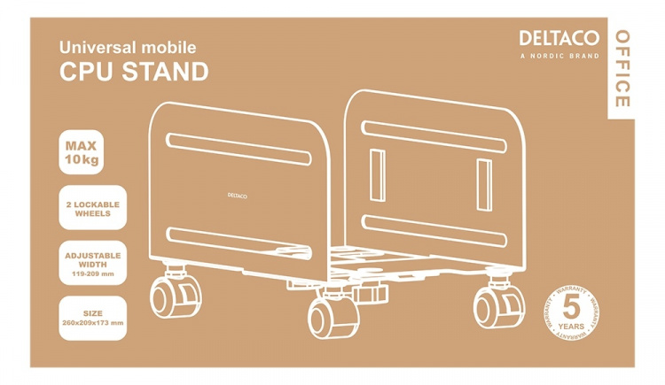 DELTACO Universalt PC-stativ med hjul, svart