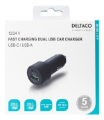 DELTACO USB-billader, 1x USB-C, PD 18 W, 1x USB-A, 18 W, 36W, metall