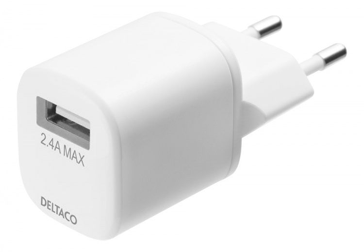 DELTACO USB-vegglader, USB-A, 2,4 A, inkl. 1 m USB-A til Lightning DELTACO USB-vegglader, USB-A, 2,4 A, inkl. 1 m USB-A til Lightning