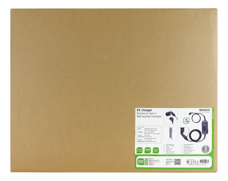 DELTACO e-Charge, kabel Mode2, Schuko - type 2, 6-16A, 4+1,5M