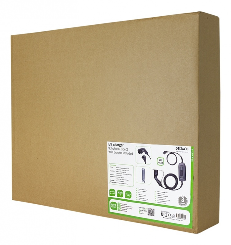 DELTACO e-Charge, kabel Mode2, Schuko - type 2, 6-16A, 4+1,5M