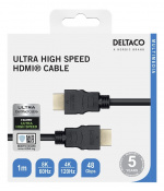 DELTACO ULTRA høyhastighets HDMI-kabel, 48 Gbps, 1 m, svart