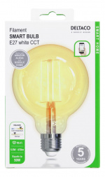 DELTACO SMART HOME FILAMENT LED-lampa, E27, WiFI, 5.5W, 1800K-6500K