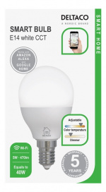 DELTACO SMART HOME LED-lampe, E14, G45, WiFI, 5W, dimbar, hvit