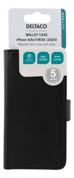 DELTACO lommebokveske 2-i-1, iPhone 6/6s/7/8/SE (2020), magnetisk bakside