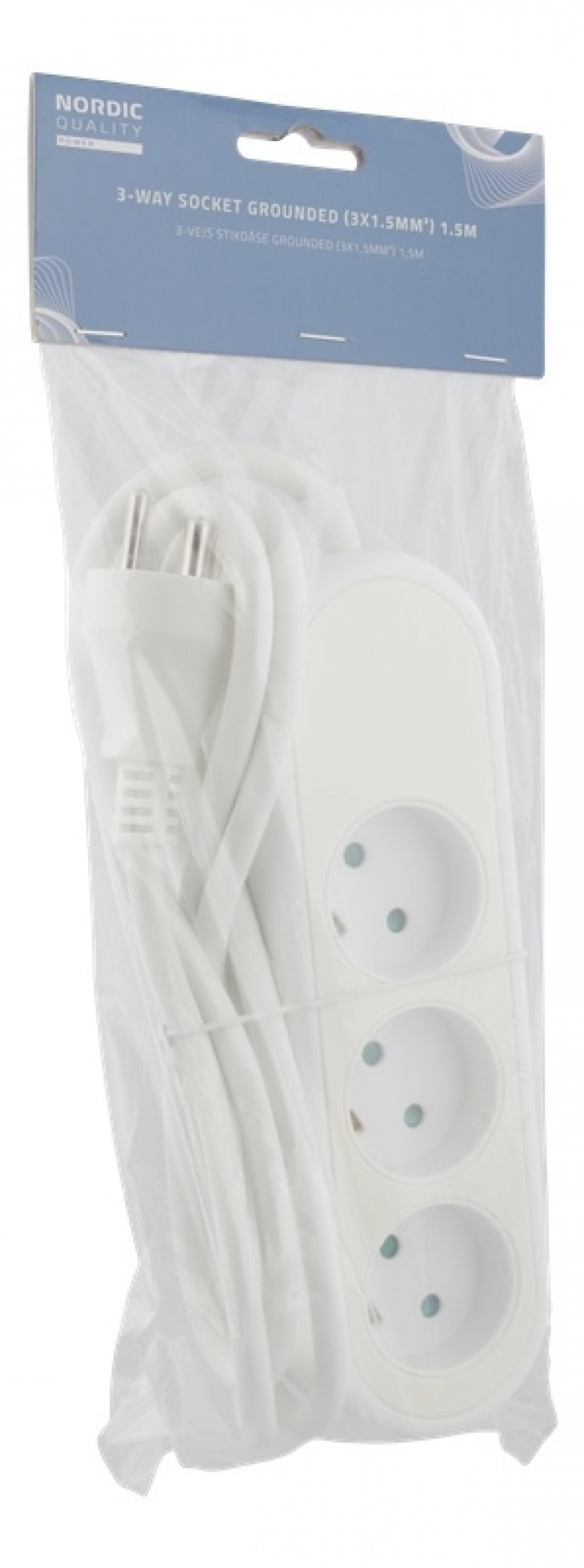 NORDIC QUALITY Dansk strømuttak med 3 jordede stikkontakter, PVC-kabel (3x1,5 mm²)