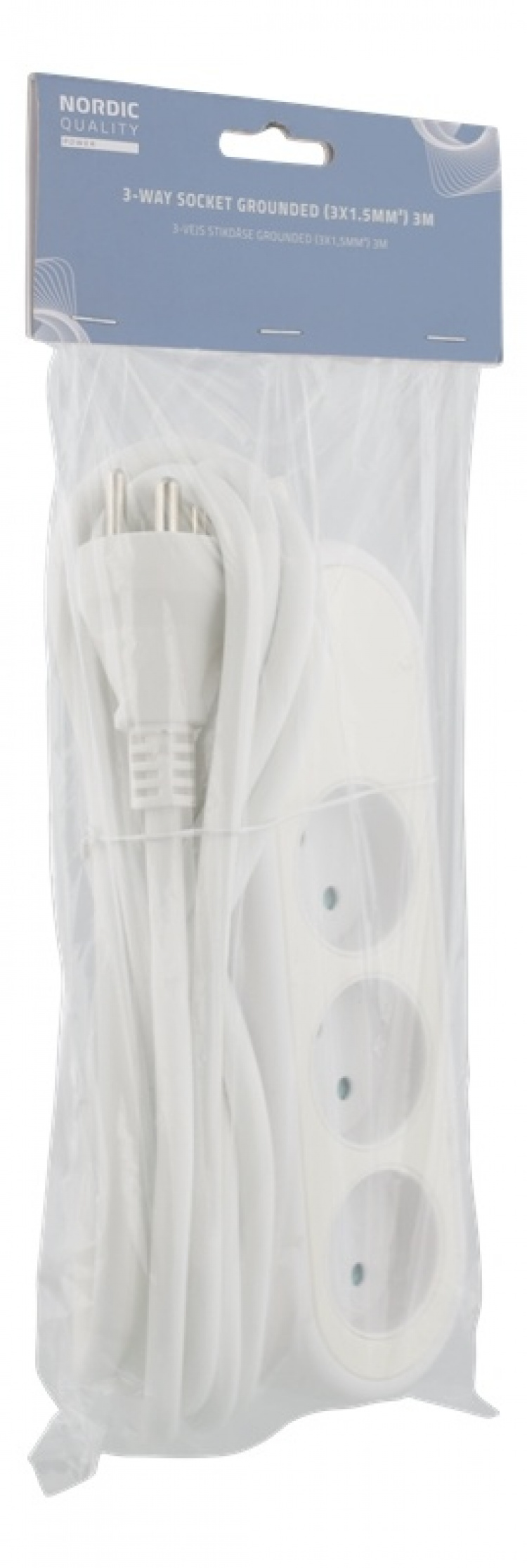 NORDIC QUALITY Dansk strømuttak med 3 jordede stikkontakter, PVC-kabel (3x1,5 mm²)