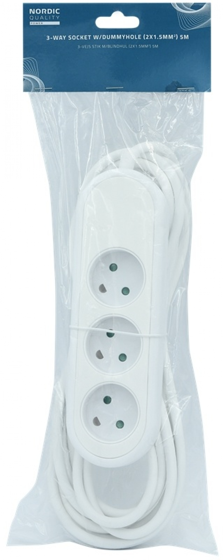 Nordic Quality Power 3-way socket w/dummyhole (D), 5m