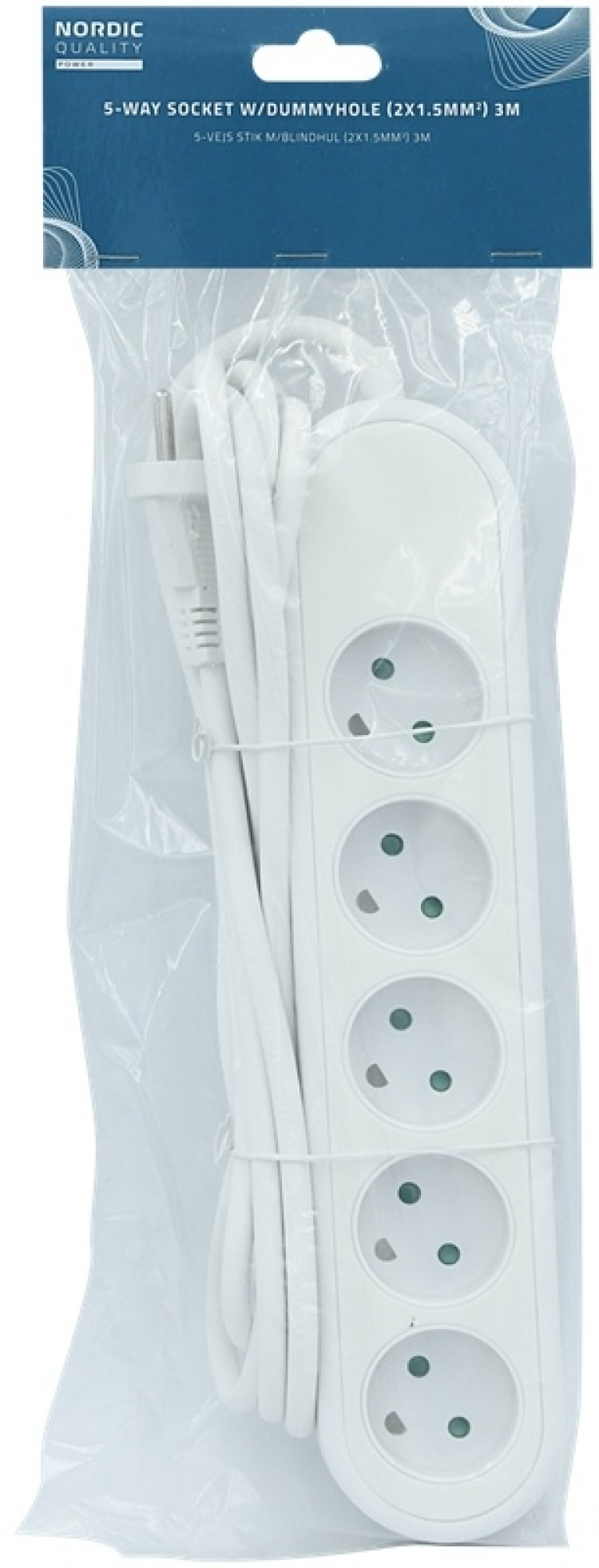 Nordic Quality Power 5-way socket w/dummyhole (D), 3m