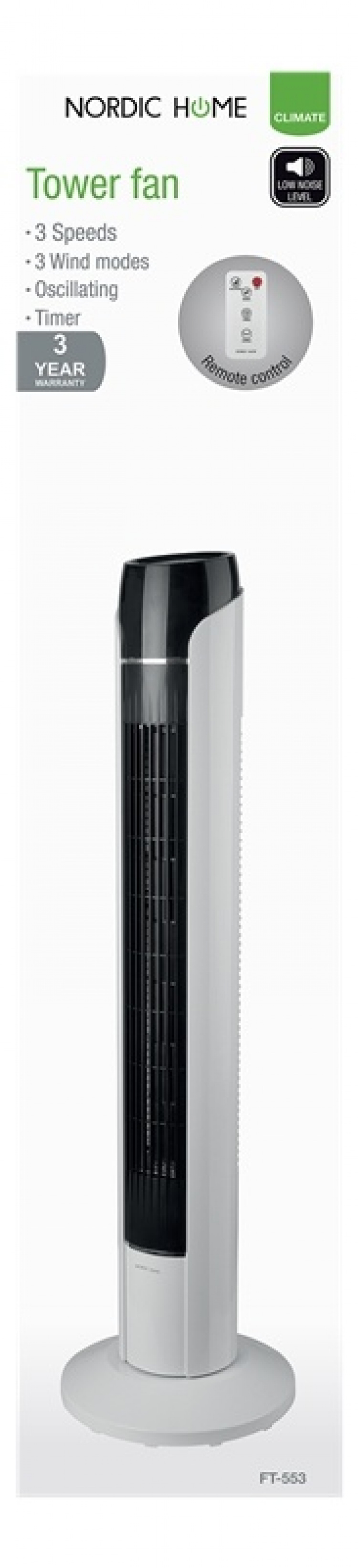 Nordic Home Støysvak tårnvifte, oscillerende, timerfunksjon, 4