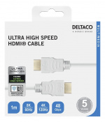 DELTACO ULTRA høyhastighets HDMI-kabel, 48 Gbps, 1 m, hvit