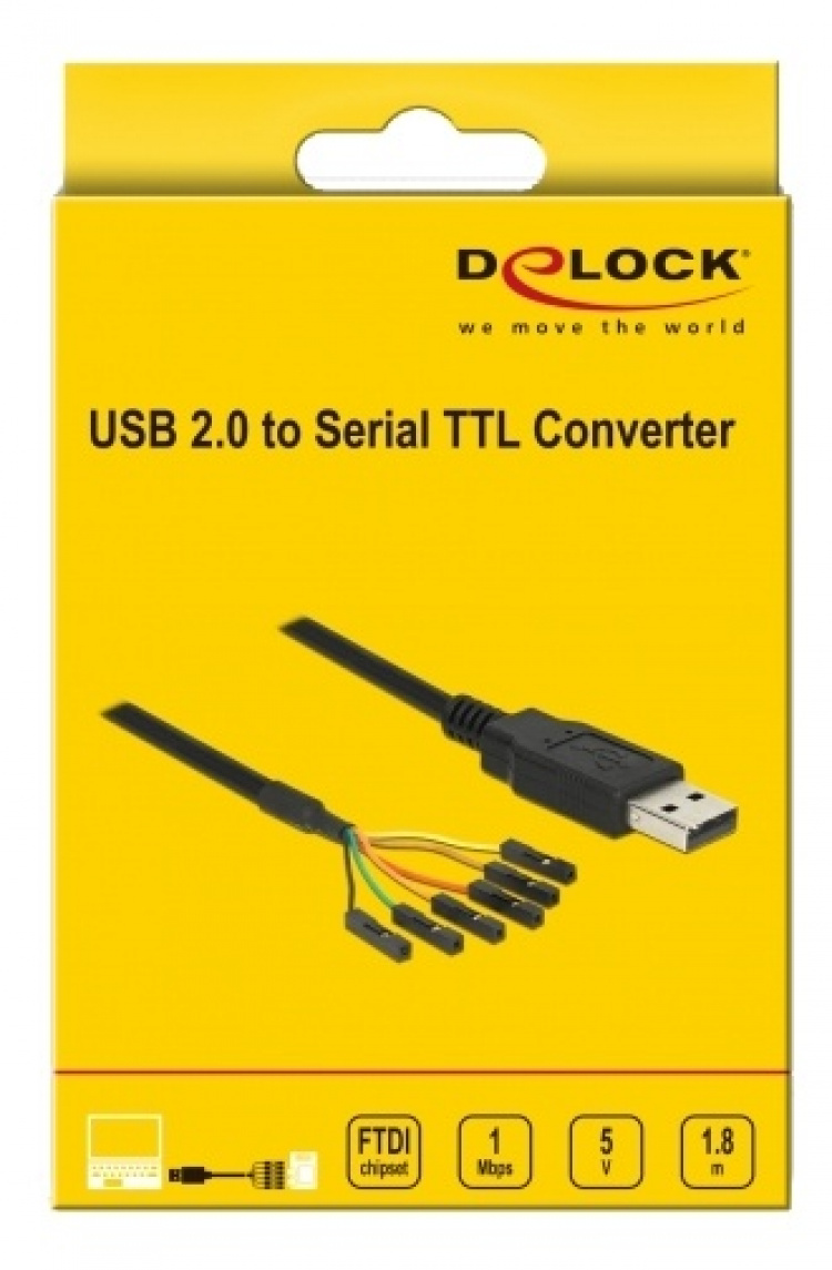DeLOCK USB 2.0 til seriell TTL-omformer med 6-pinners hunnhode separat 1,8 m (5 V)