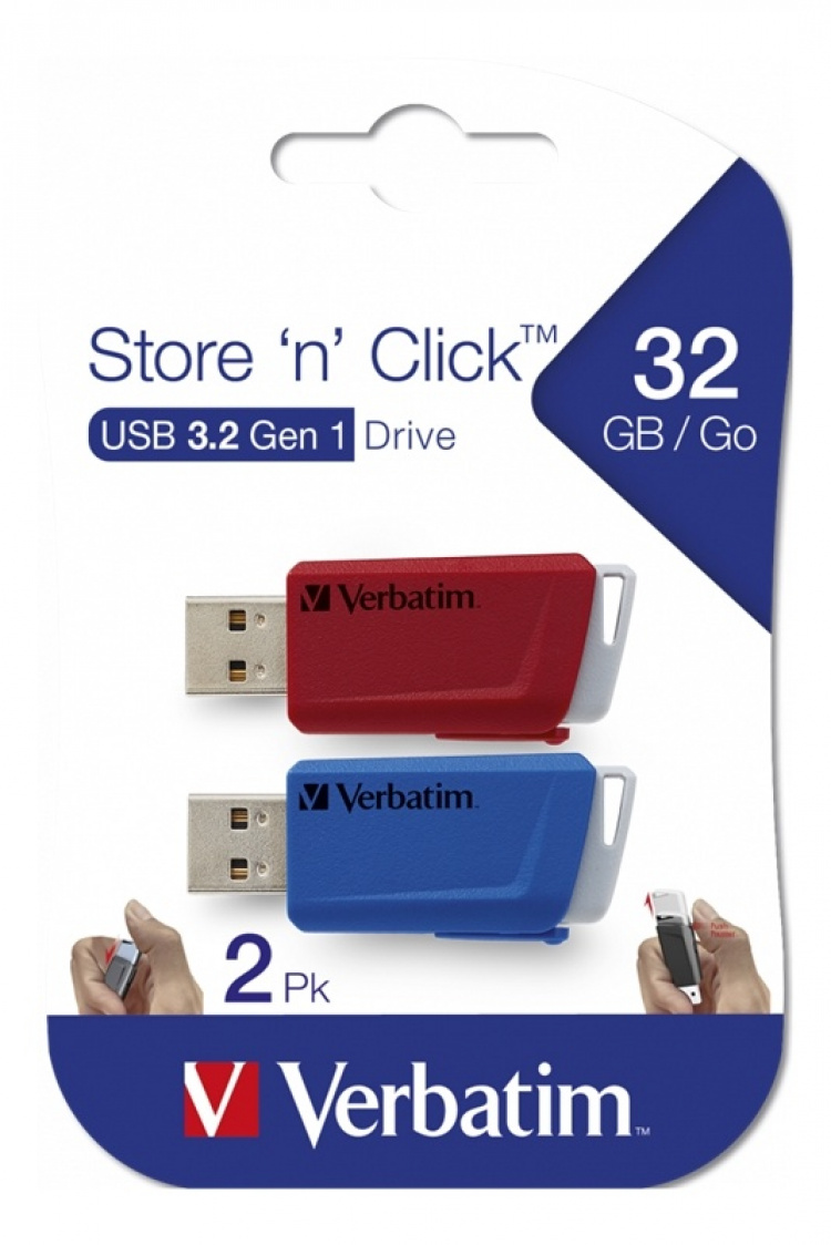 Verbatim Store N Click USB 3.0 2x 32 GB rød og blå