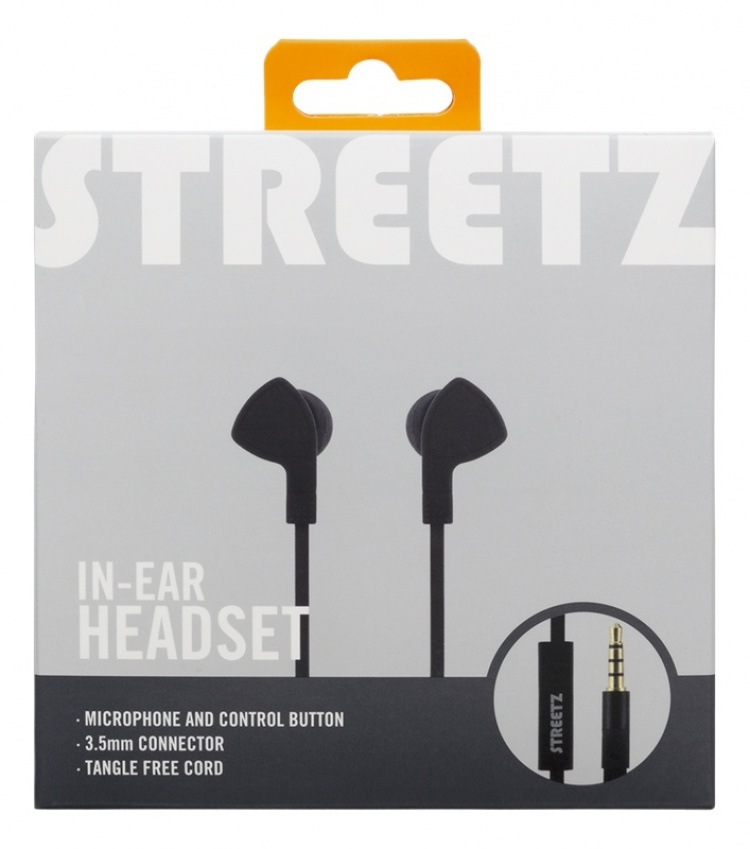 Streetz In-ear-hodetelefoner med mikrofon, media/svar-knapp, 3,5 mm, flokerfri