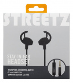 Streetz Stay-in-ear-hodetelefoner med mikrofon, media/svar-knapp, 3,5 mm, svart