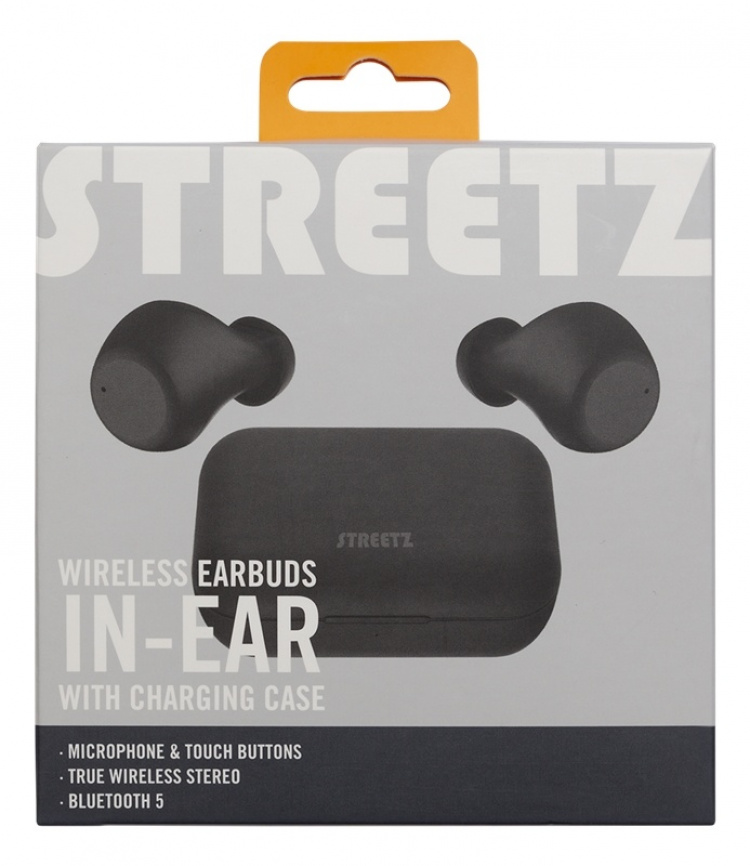 Streetz Trådløse in-ear-hodetelefoner med ladeetui, BT 5, TWS, svart