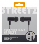 Streetz Vanntette in-ear-hodetelefoner med mikrofon, media/svar-knapp, 3,5 mm, IP-67