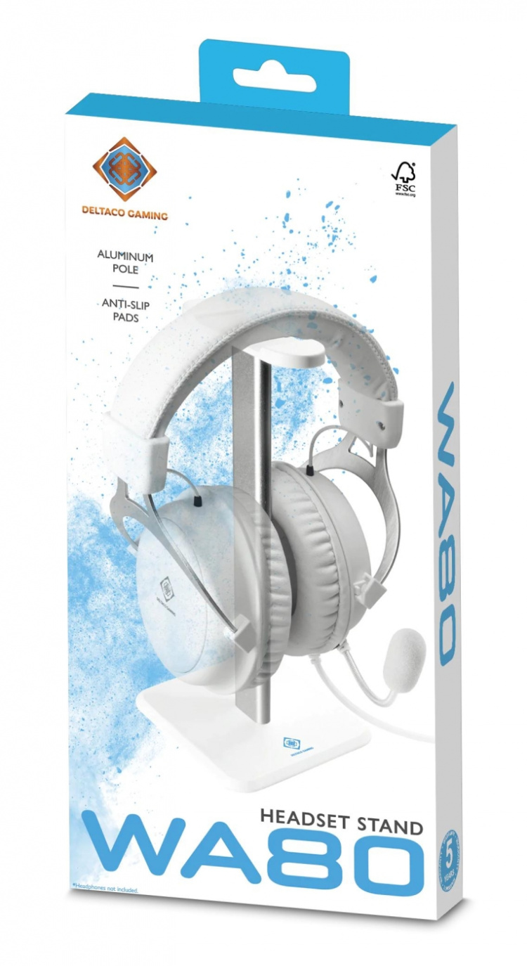 DELTACO GAMING WA80 hodetelefonstativ, aluminumsstang, hvit DELTACO GAMING WA80 hodetelefonstativ, aluminumsstang, hvit