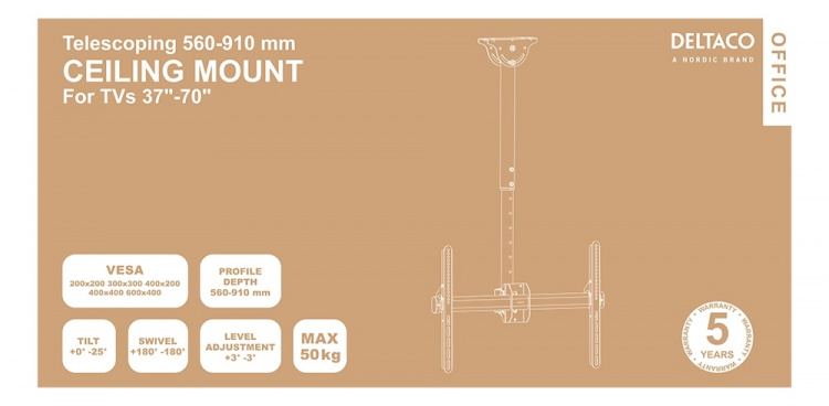 DELTACO OFFICE Teleskopisk monitor takfeste 560-910mm, 37-70