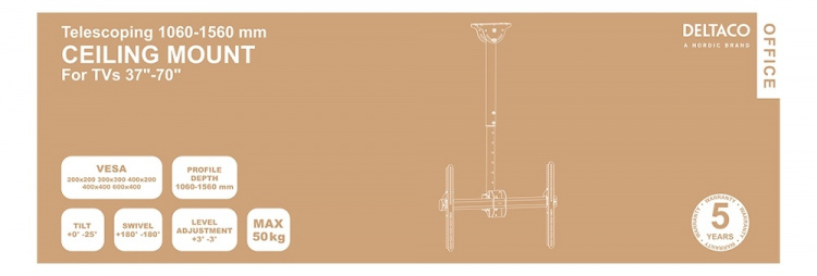 DELTACO OFFICE Teleskopisk monitor takfeste 1060-1560mm, 37-70